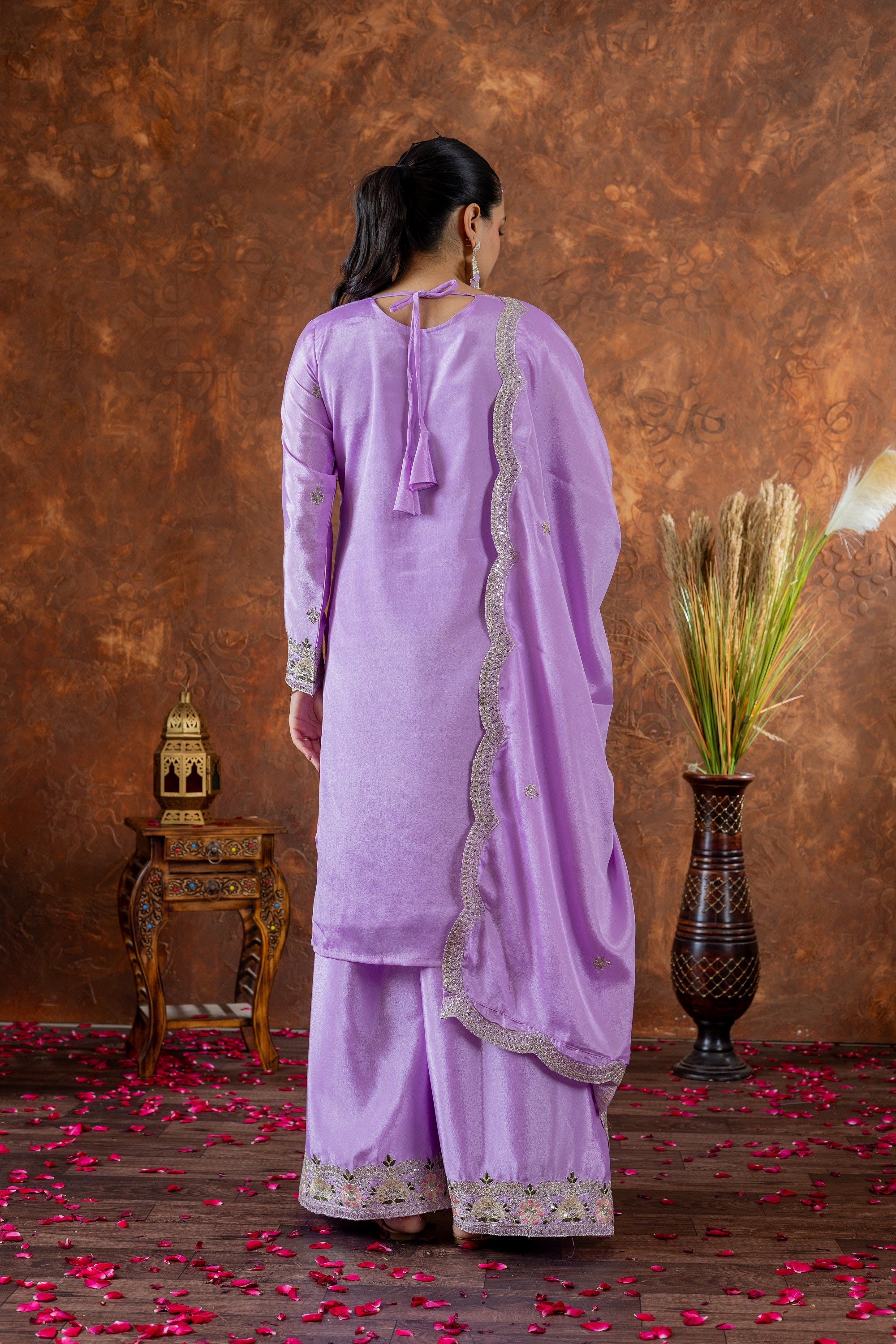 Teeya Creation Lavender Color Chinon Silk Heavy Embroidery Work Fully Stitched Salwar Suit - Distacart