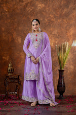 Thumbnail for Teeya Creation Lavender Color Chinon Silk Heavy Embroidery Work Fully Stitched Salwar Suit - Distacart