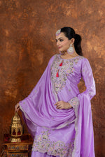 Thumbnail for Teeya Creation Lavender Color Chinon Silk Heavy Embroidery Work Fully Stitched Salwar Suit - Distacart