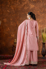Thumbnail for Teeya Creation Peach Color Chinon Silk Heavy Embroidery Work Fully Stitched Salwar Suit - Distacart