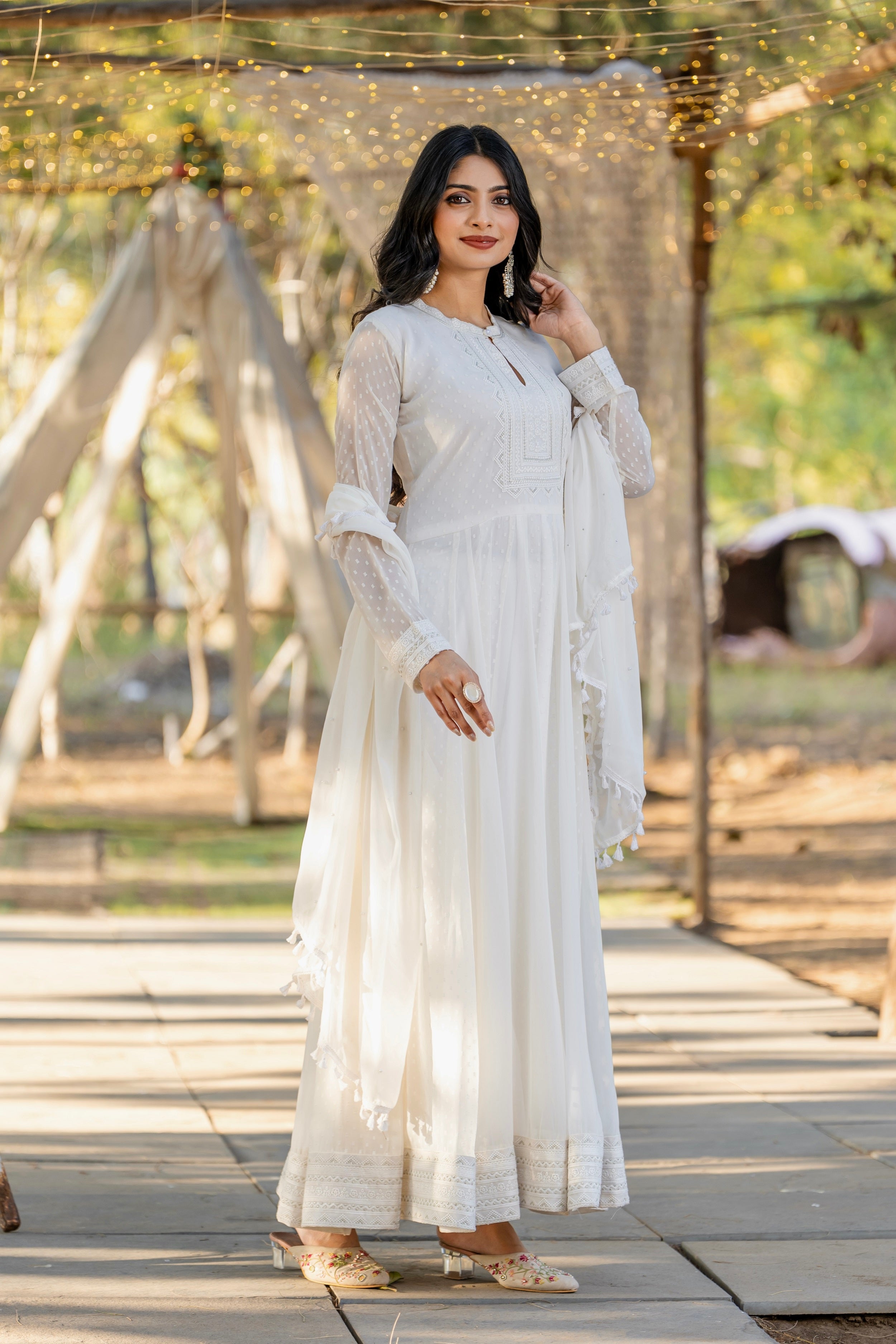 Teeya Creation White Color 1000 Butto Georgette Fabric Heavy embroidery work Fully Stitched Gown - Distacart