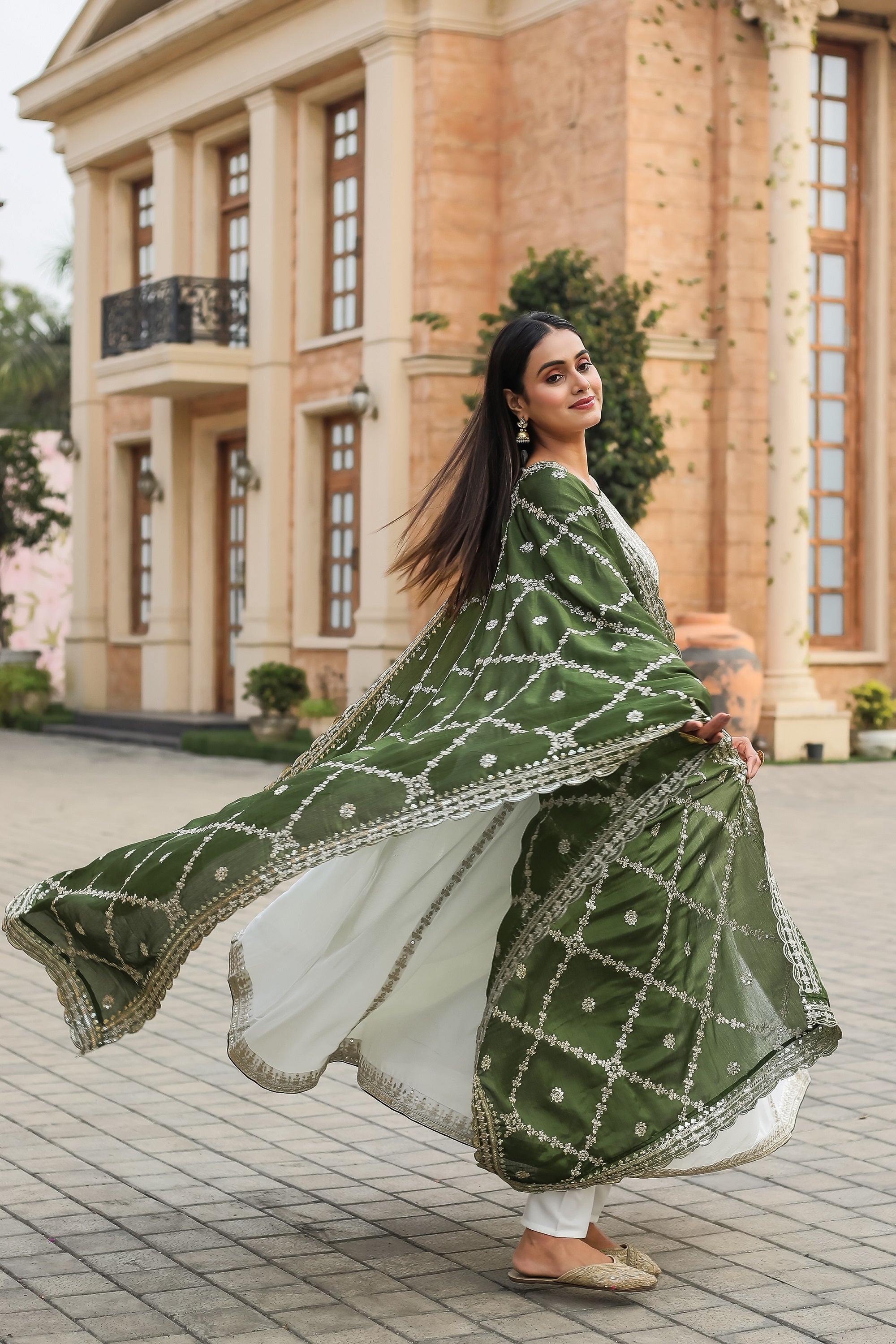 Teeya Creation White Color Chinon Silk Heavy Embroidery Work Fully Stitched Gown - Distacart
