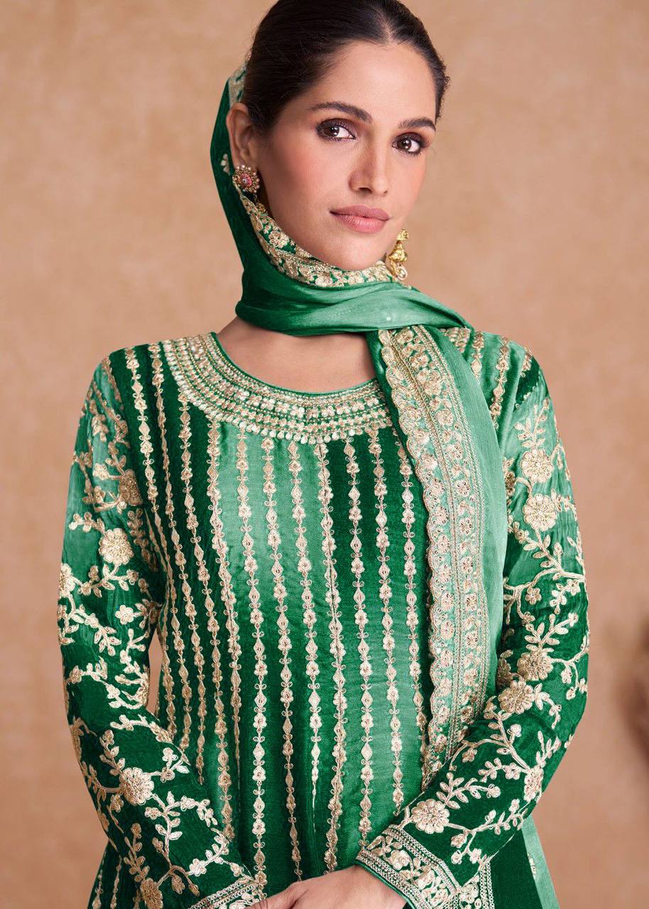 Teeya Creation Multi Colour Chinon Silk Heavy Embroidery Sequence Work Fully Stitched Salwar Suit - Distacart
