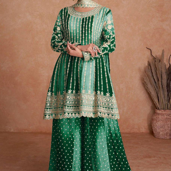 Teeya Creation Multi Colour Chinon Silk Heavy Embroidery Sequence Work Fully Stitched Salwar Suit - Distacart