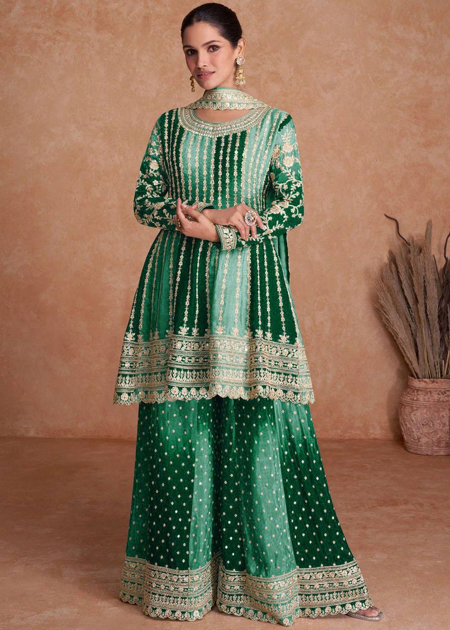 Teeya Creation Multi Colour Chinon Silk Heavy Embroidery Sequence Work Fully Stitched Salwar Suit - Distacart