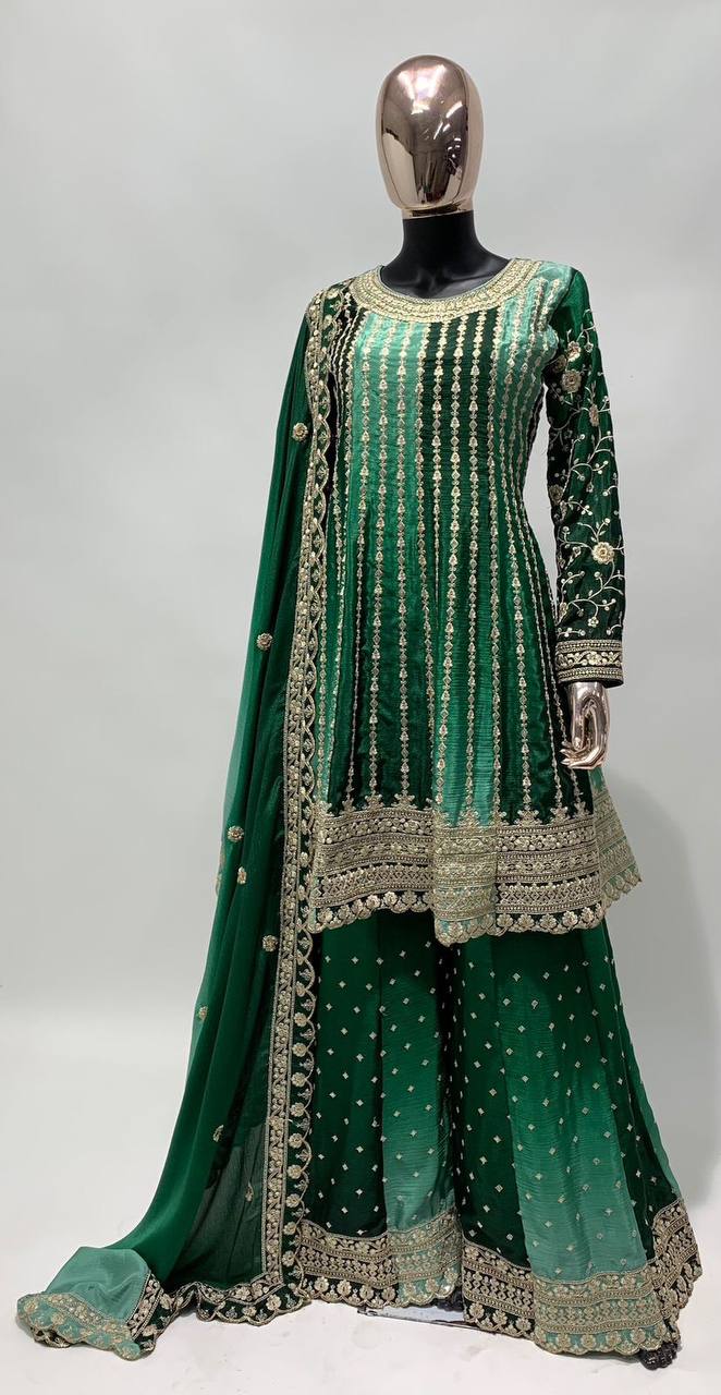 Teeya Creation Multi Colour Chinon Silk Heavy Embroidery Sequence Work Fully Stitched Salwar Suit - Distacart