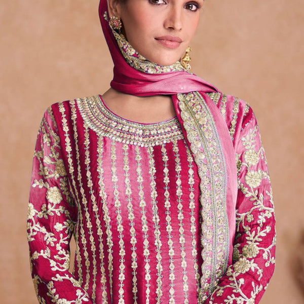 Teeya Creation Multi Colour Chinon Silk Heavy Embroidery Sequence Work Fully Stitched Salwar Suit - Distacart
