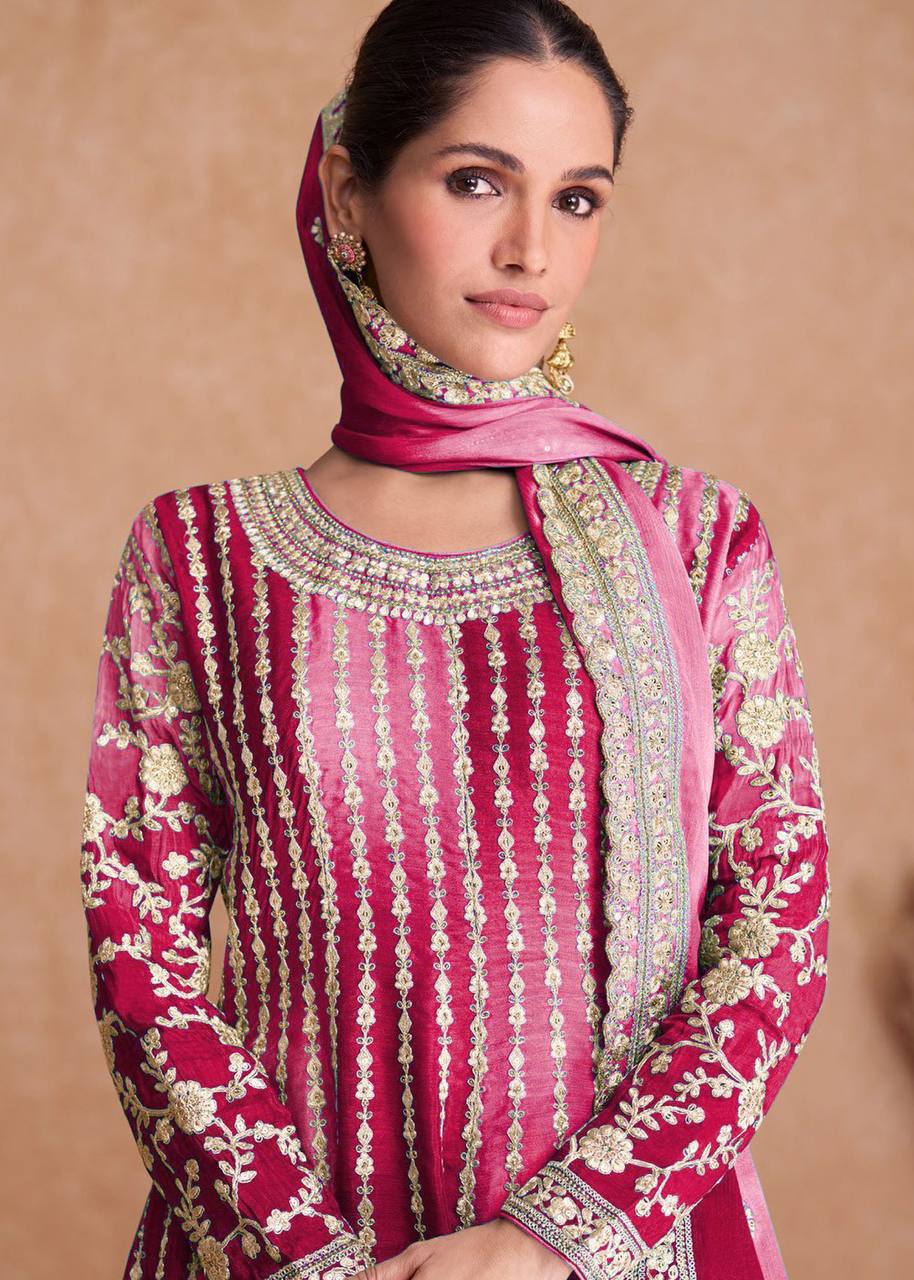 Teeya Creation Multi Colour Chinon Silk Heavy Embroidery Sequence Work Fully Stitched Salwar Suit - Distacart