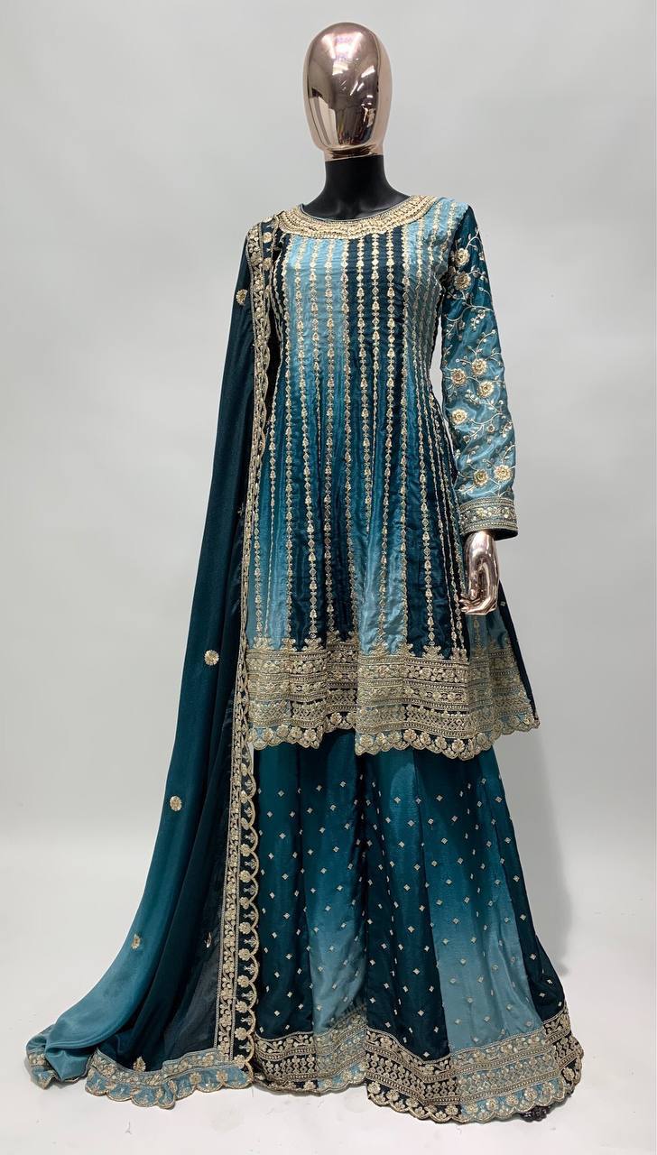 Teeya Creation Multi Colour Chinon Silk Heavy Embroidery Sequence Work Fully Stitched Salwar Suit - Distacart