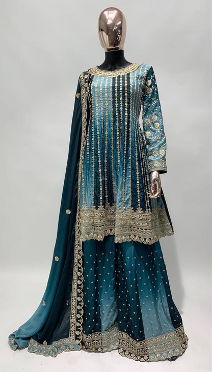 Teeya Creation Multi Colour Chinon Silk Heavy Embroidery Sequence Work Fully Stitched Salwar Suit - Distacart