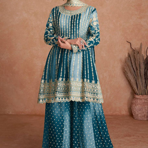 Teeya Creation Multi Colour Chinon Silk Heavy Embroidery Sequence Work Fully Stitched Salwar Suit - Distacart