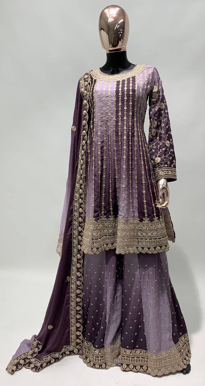 Teeya Creation Multi Colour Chinon Silk Heavy Embroidery Sequence Work Fully Stitched Salwar Suit - Distacart