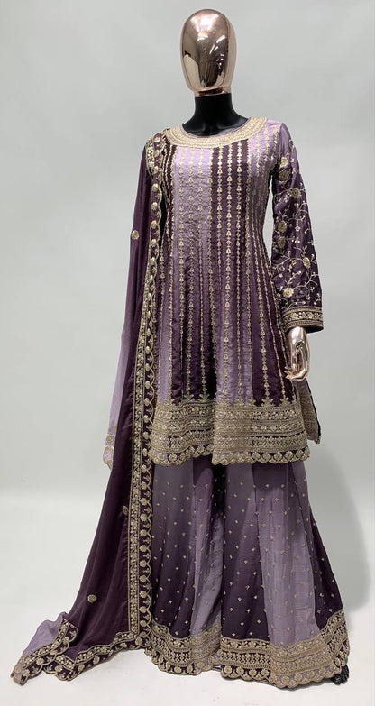 Teeya Creation Multi Colour Chinon Silk Heavy Embroidery Sequence Work Fully Stitched Salwar Suit - Distacart