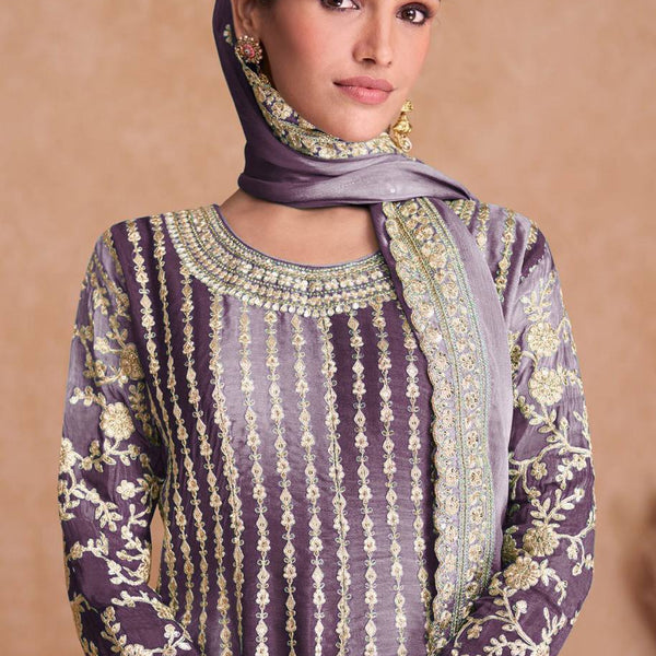 Teeya Creation Multi Colour Chinon Silk Heavy Embroidery Sequence Work Fully Stitched Salwar Suit - Distacart