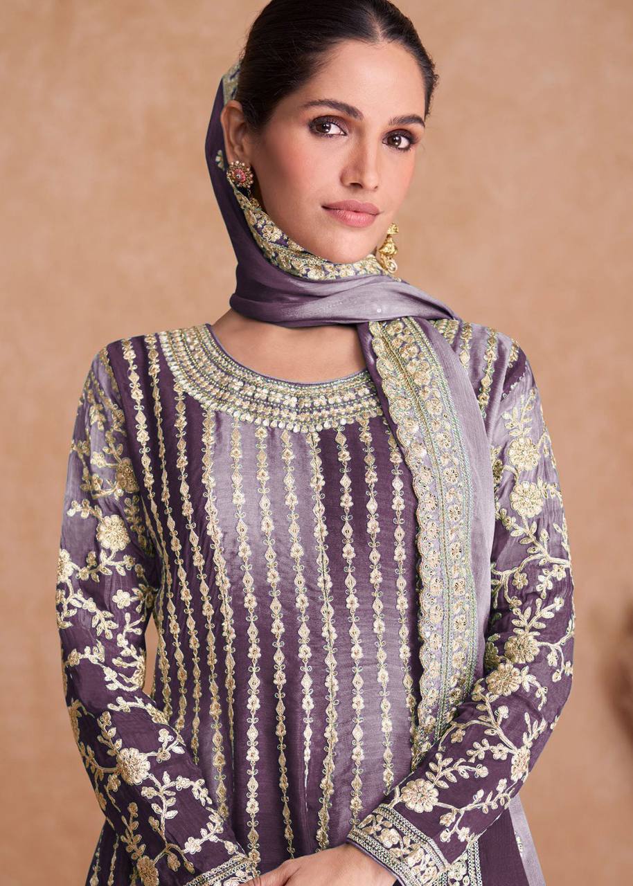 Teeya Creation Multi Colour Chinon Silk Heavy Embroidery Sequence Work Fully Stitched Salwar Suit - Distacart