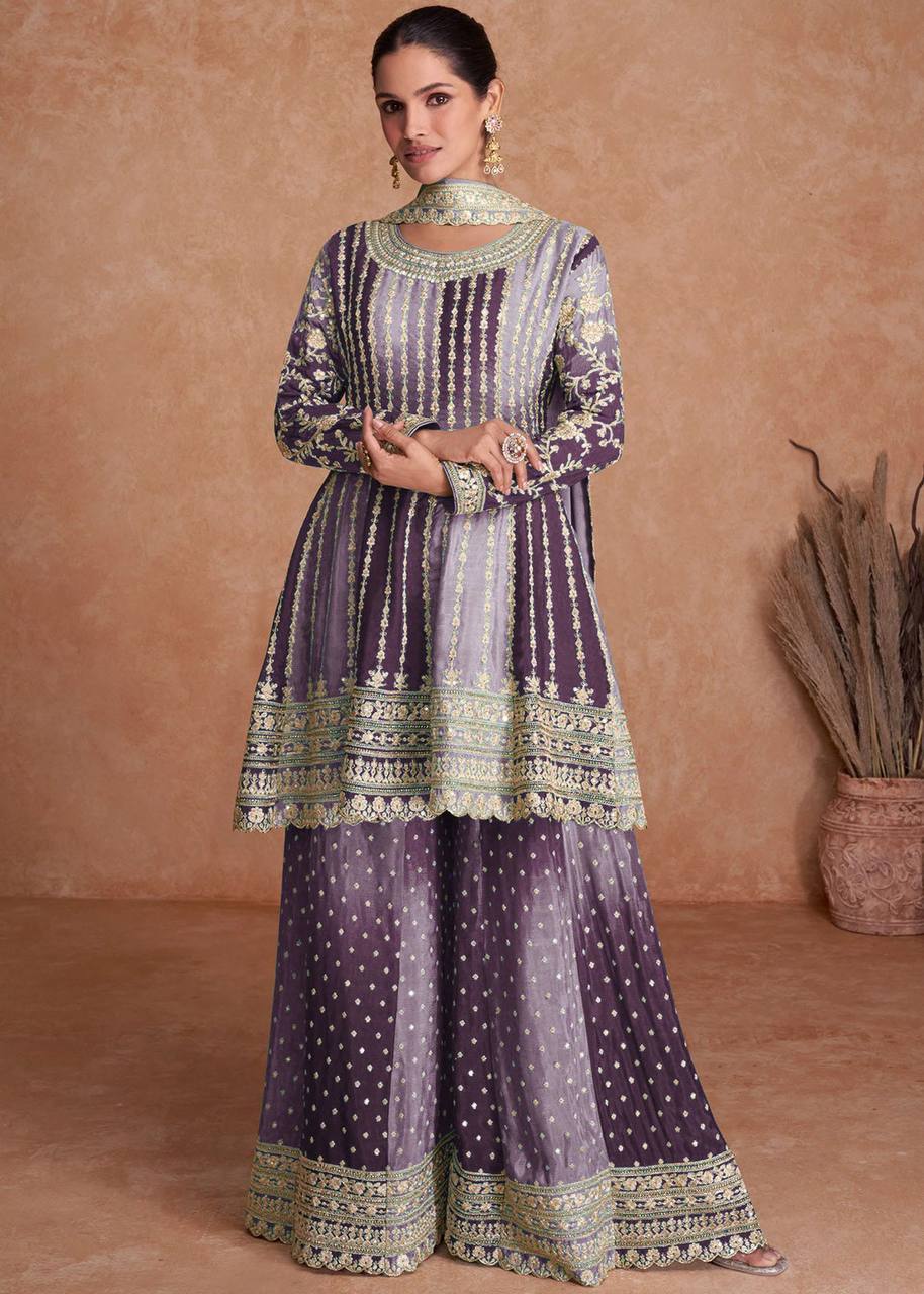 Teeya Creation Multi Colour Chinon Silk Heavy Embroidery Sequence Work Fully Stitched Salwar Suit - Distacart