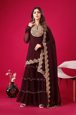 Thumbnail for Teeya Creation Maroon Colour Faux Georgette Heavy Embroidery Work Fully Stitched Palazzo pair - Distacart
