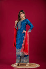 Thumbnail for Teeya Creation Blue Colour Chinon Silk Heavy Embroidery Work Fully Stitched Salwar Suit - Distacart