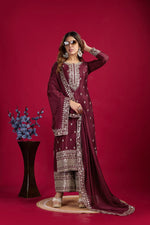 Thumbnail for Teeya Creation Maroon Colour Chinon Silk Heavy Embroidery Work Fully Stitched Salwar Suit - Distacart