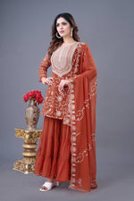 Thumbnail for Teeya Creation Fenta Colour Faux Georgette Heavy Embroidery Work Fully Stitched Sharara - Distacart