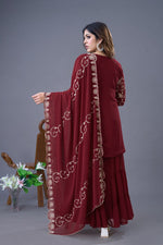 Thumbnail for Teeya Creation Maroon Colour Faux Georgette Heavy Embroidery Work Fully Stitched Sharara - Distacart