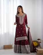 Thumbnail for Teeya Creation Maroon Colour Chinon Silk Heavy Embroidery Work Fully Stitched Salwar Suit - Distacart