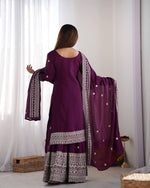 Thumbnail for Teeya Creation Wine Colour Chinon Silk Heavy Embroidery Work Fully Stitched Salwar Suit - Distacart