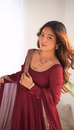 Thumbnail for Teeya Creation Maroon Color Georgette Fabric Beautiful Fully Stitched Gown - Distacart