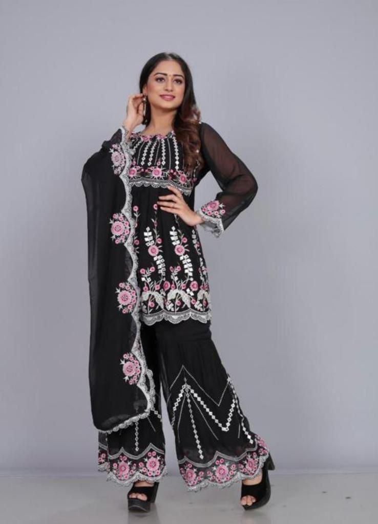 Teeya Creation Black Color Georgette Fabric Heavy Embroidery And Real Mirror Work Fully Stitched Salwar Suit - Distacart