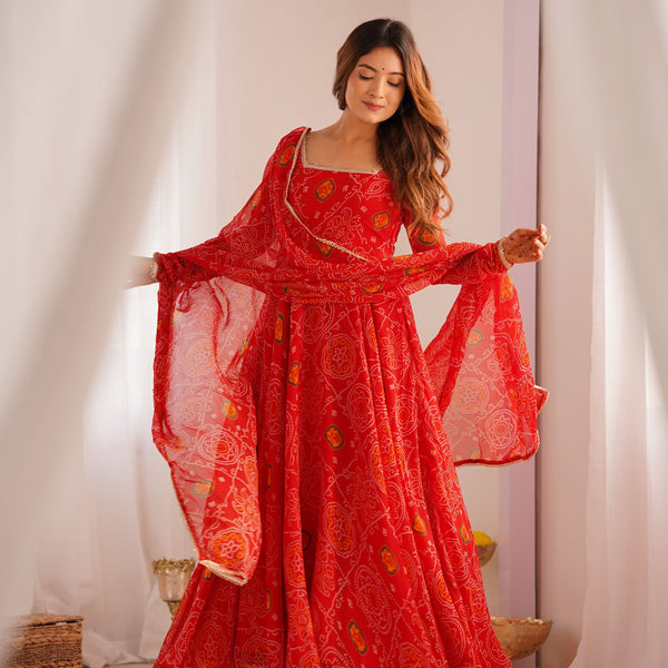 Teeya Creation Orange Color Chiffon Silk Printed Fully Stitched gown - Distacart