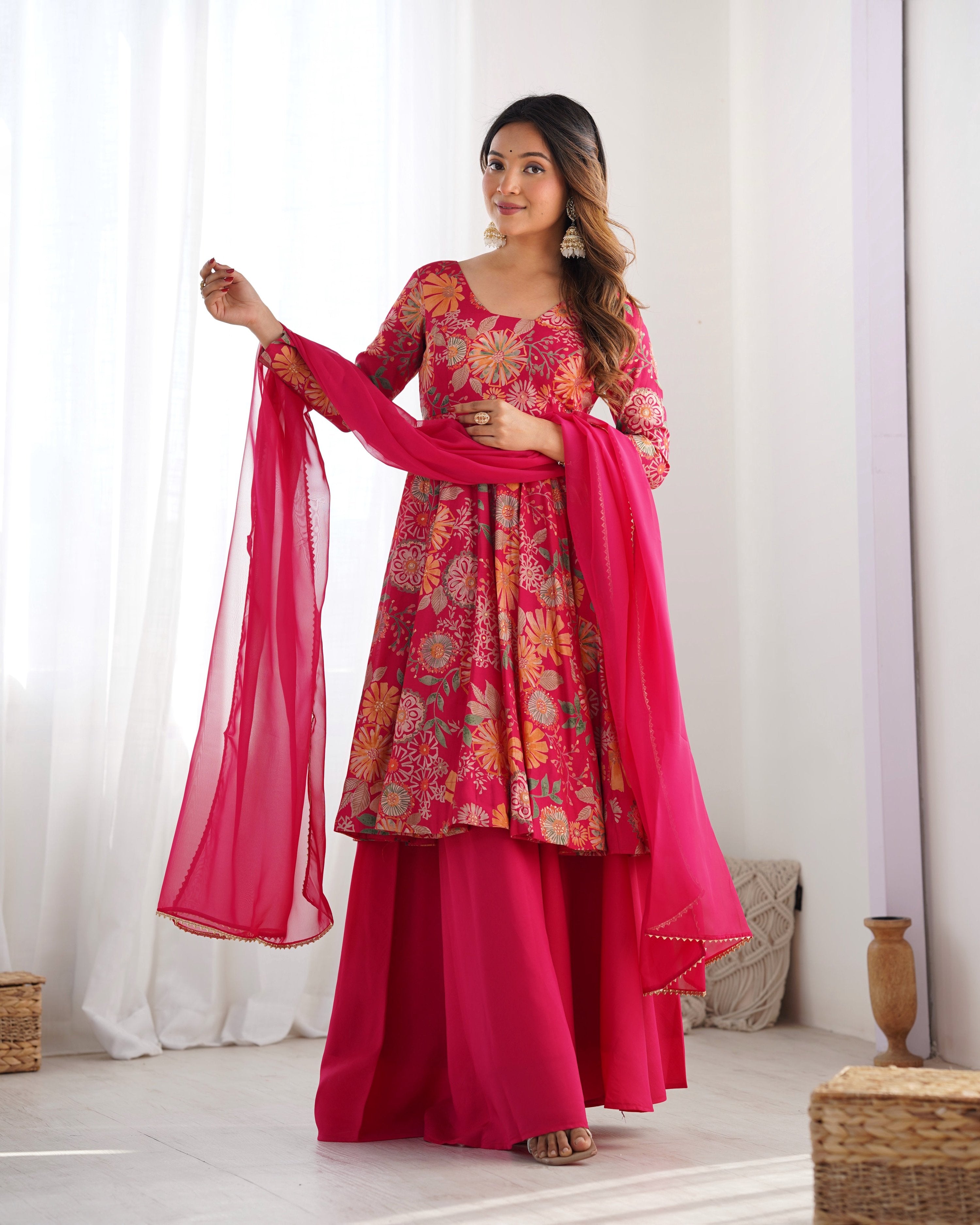 Teeya Creation Pink Color Roman Silk Kediya Style Fully Stitched Printed Kediya - Distacart