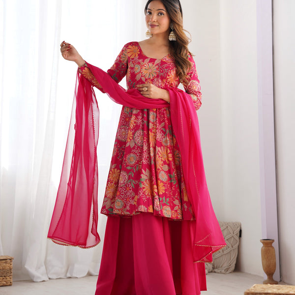 Teeya Creation Pink Color Roman Silk Kediya Style Fully Stitched Printed Kediya - Distacart