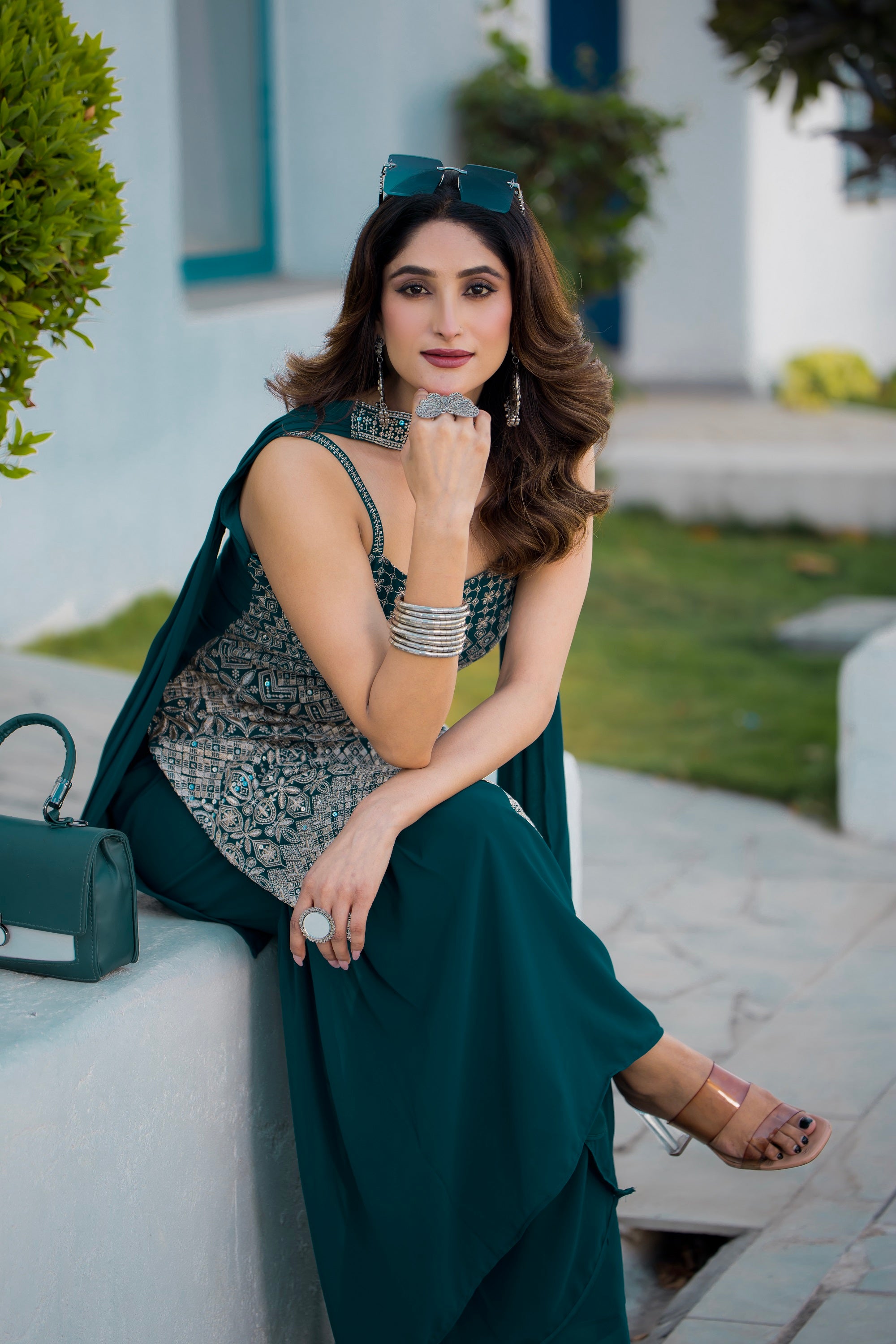 Teeya Creation Teal Color Georgette Heavy Embroidery Work Pakistani Style Fully Stitched Salwar Suit - Distacart