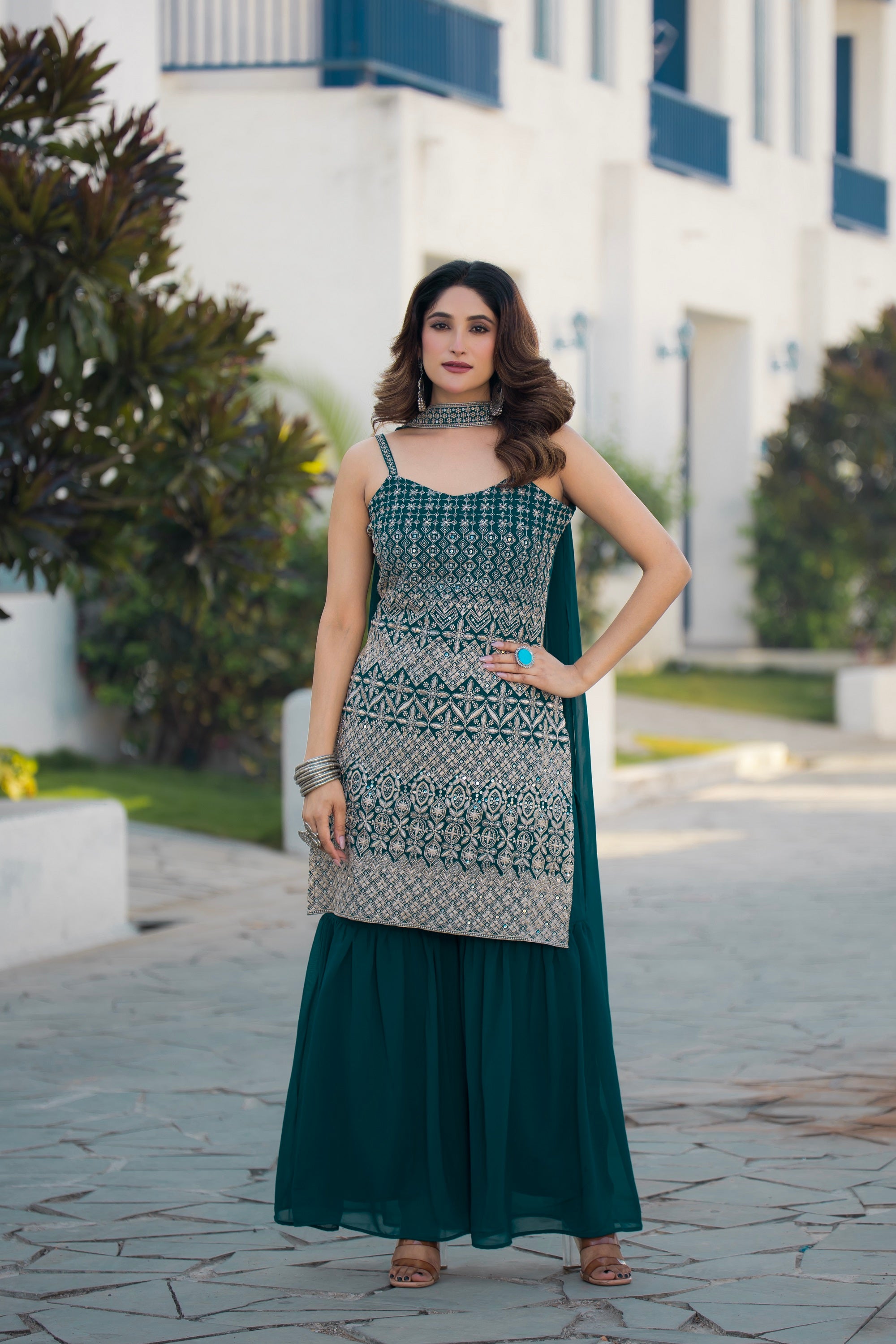 Teeya Creation Teal Color Georgette Heavy Embroidery Work Pakistani Style Fully Stitched Salwar Suit - Distacart