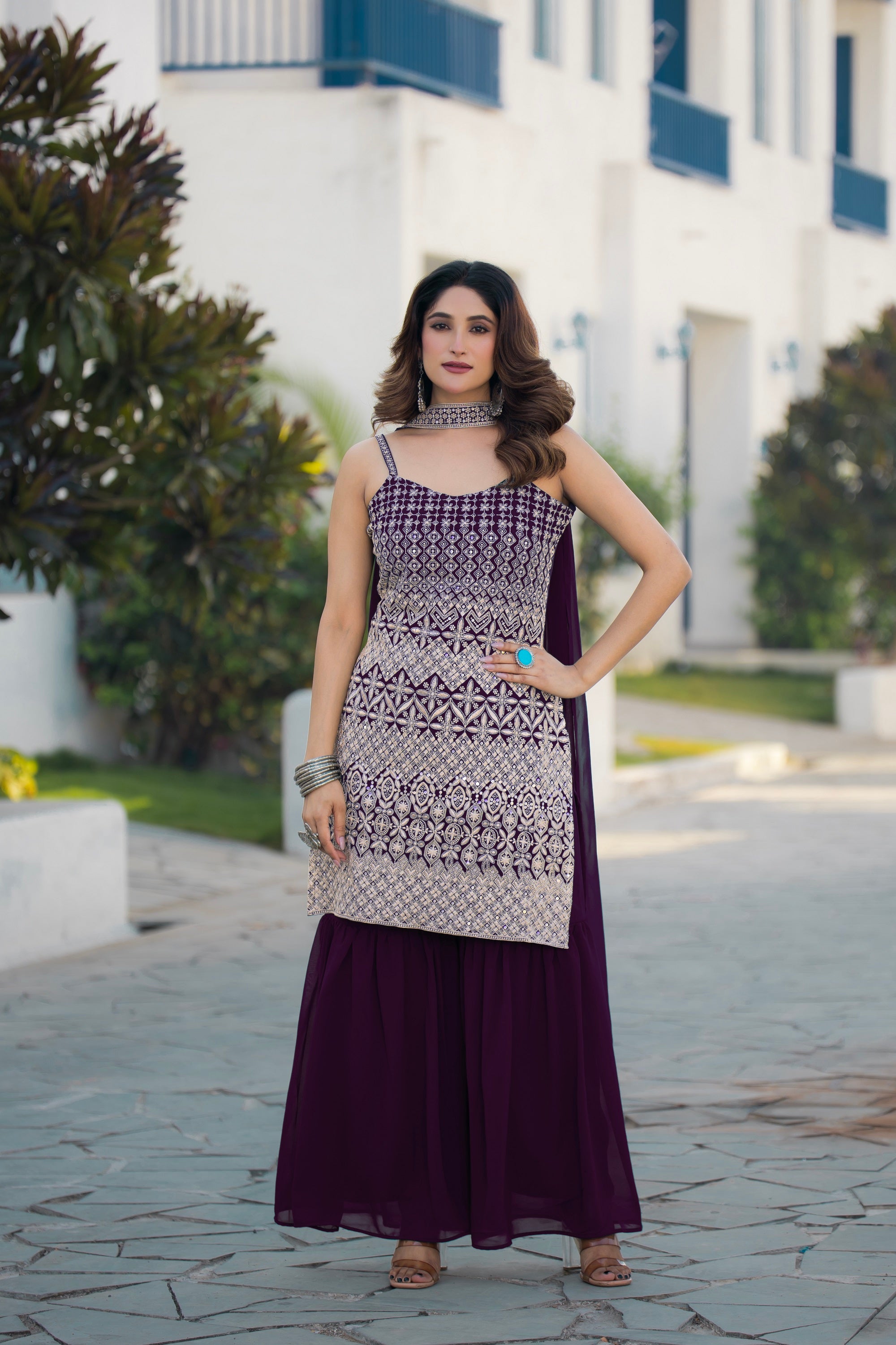 Teeya Creation Wine Color Georgette Heavy Embroidery Work Pakistani Style Fully Stitched Salwar Suit - Distacart