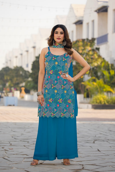 Teeya Creation Blue Color Chinon Silk Heavy Embroidery Work Pakistani Style Fully Stitched Salwar Suit - Distacart