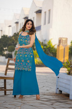 Thumbnail for Teeya Creation Blue Color Chinon Silk Heavy Embroidery Work Pakistani Style Fully Stitched Salwar Suit - Distacart