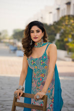 Thumbnail for Teeya Creation Blue Color Chinon Silk Heavy Embroidery Work Pakistani Style Fully Stitched Salwar Suit - Distacart