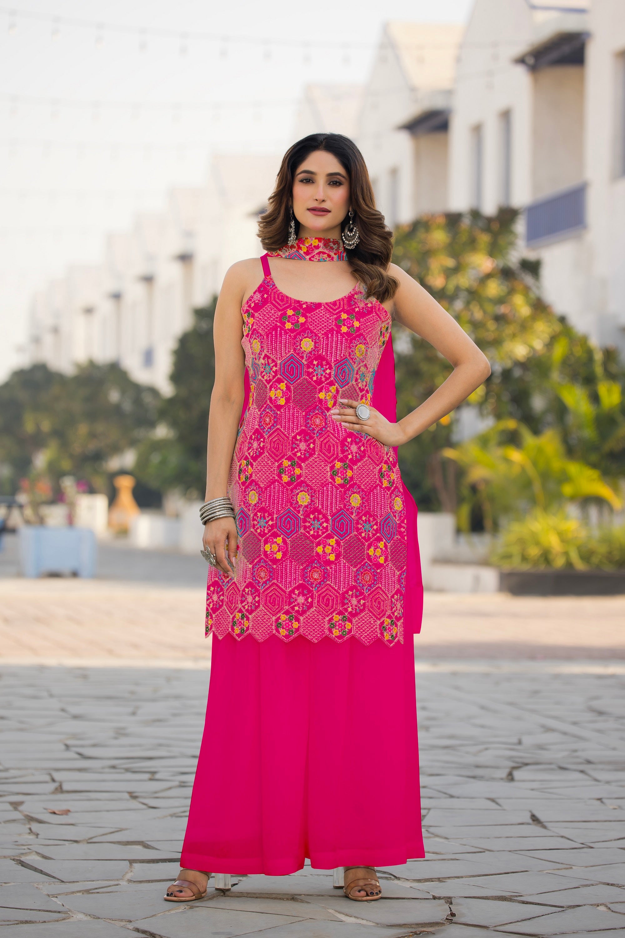Teeya Creation Pink Color Chinon Silk Heavy Embroidery Work Pakistani Style Fully Stitched Salwar Suit - Distacart