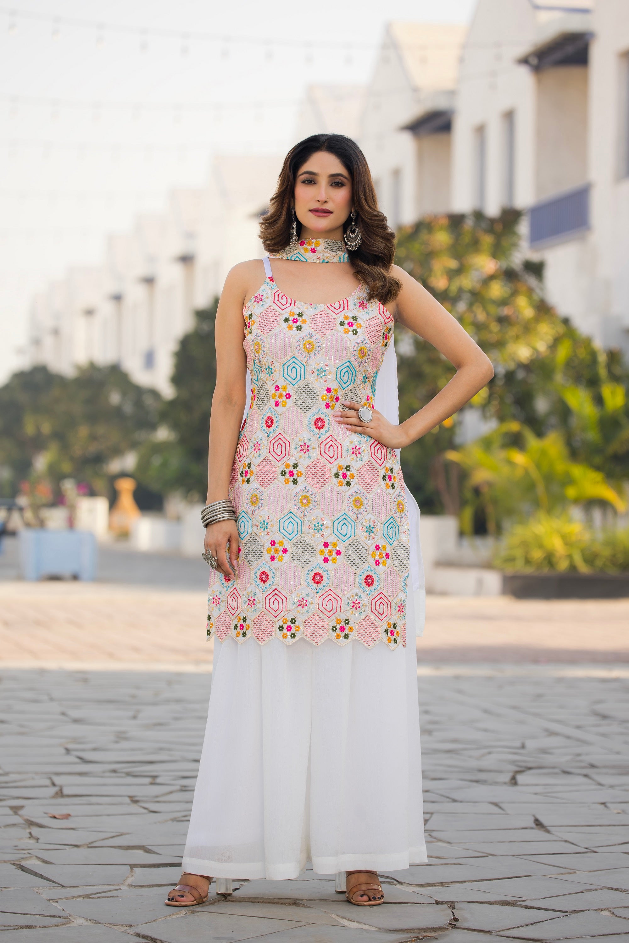 Teeya Creation White Color Chinon Silk Heavy Embroidery Work Pakistani Style Fully Stitched Salwar Suit - Distacart