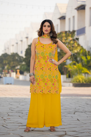 Teeya Creation Yellow Color Chinon Silk Heavy Embroidery Work Pakistani Style Fully Stitched Salwar Suit - Distacart