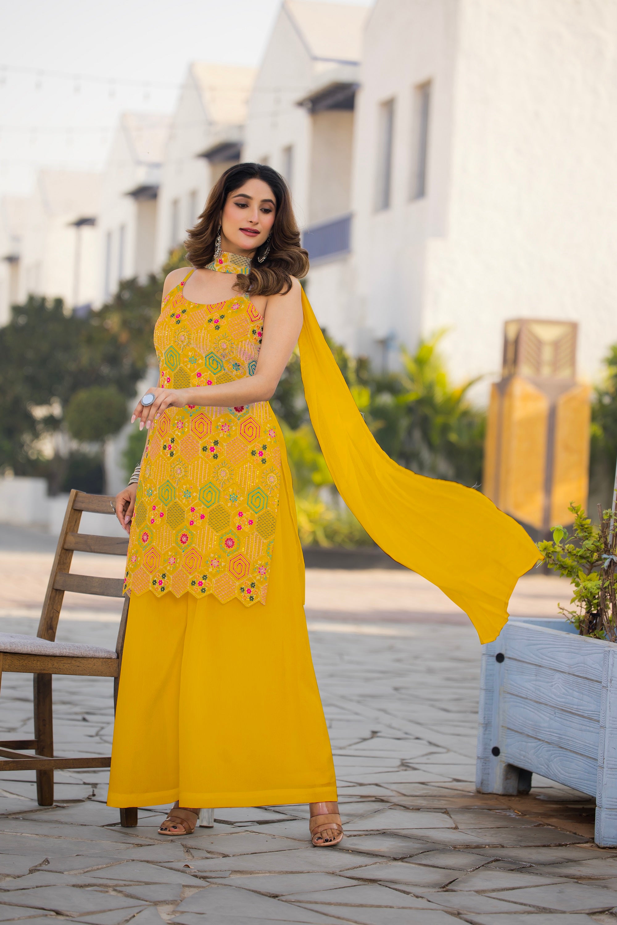 Teeya Creation Yellow Color Chinon Silk Heavy Embroidery Work Pakistani Style Fully Stitched Salwar Suit - Distacart