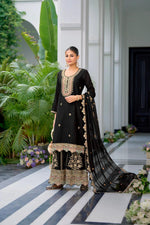 Thumbnail for Teeya Creation Black Color Chinnon Silk Heavy Embroidery Work Festival Wear Fully Stitched Sharara Suit - Distacart