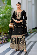 Thumbnail for Teeya Creation Black Color Chinnon Silk Heavy Embroidery Work Festival Wear Fully Stitched Sharara Suit - Distacart