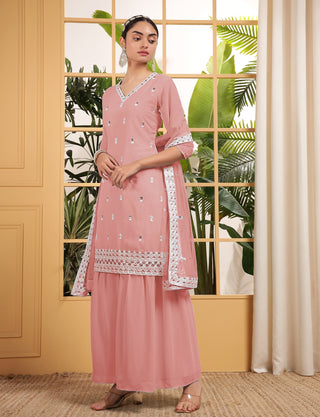 Teeya Creation Peach Color Georgette Fabric Heavy Embroidery Work Fully Stitched Palazzo Set - Distacart
