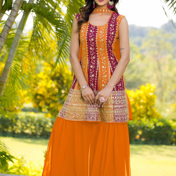 Teeya Creation Multi Color Georgette Heavy Embroidery Work Fully Stitched Palazzo Set - Distacart