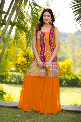 Teeya Creation Multi Color Georgette Heavy Embroidery Work Fully Stitched Palazzo Set - Distacart