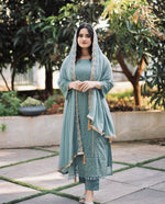 Thumbnail for Teeya Creation Teal Color Faux Georgette Heavy Embroidery Work Fully Stitched Salwar Suit - Distacart