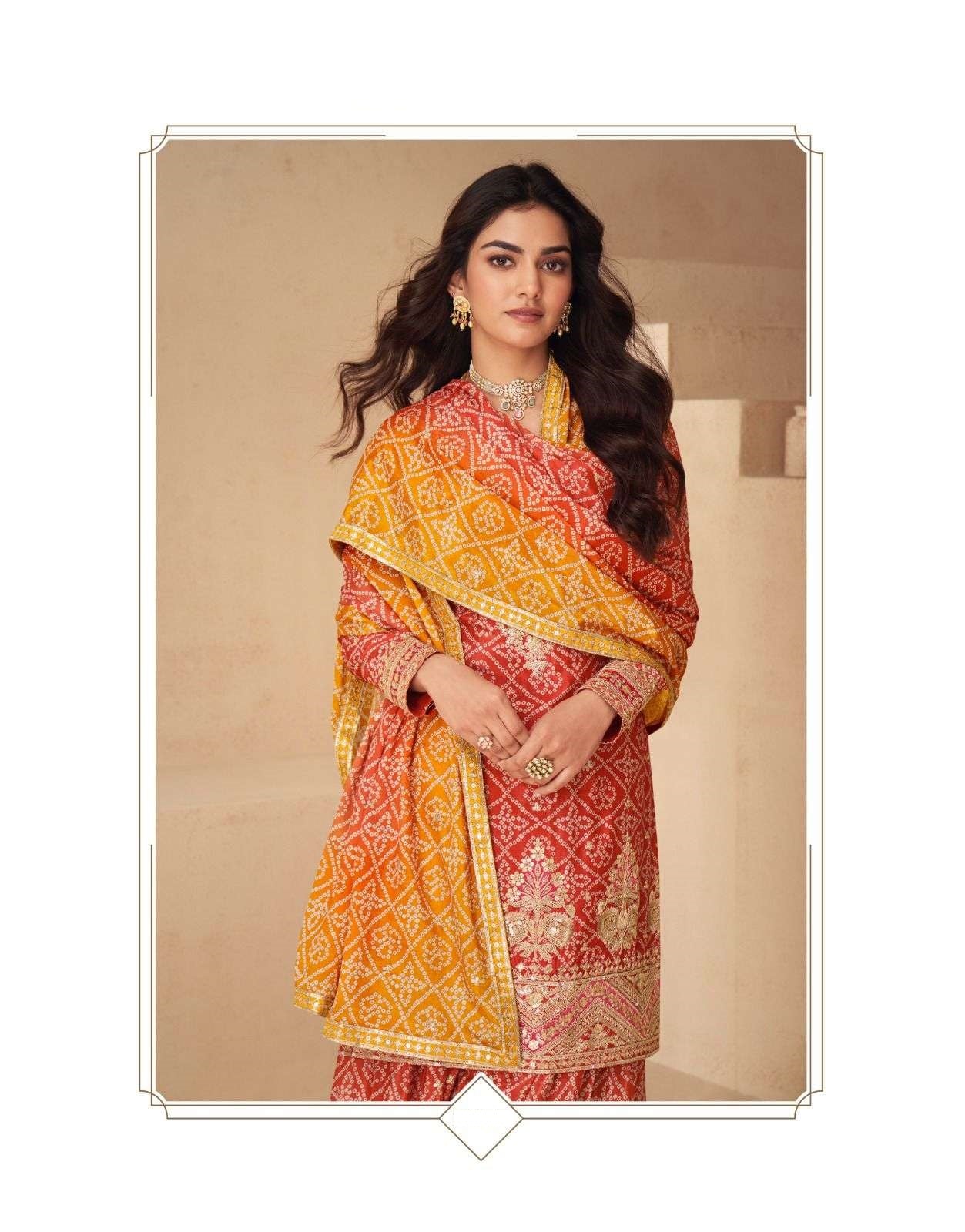 Teeya Creation Multi Color Chinnon Silk Digital Print With Embroidery Work Fully Stitched Palazzo Pair - Distacart