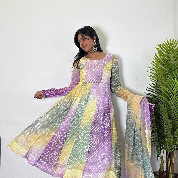 Teeya Creation Multi Color Soft Organza Silk Digital Printed Fully Stitched Gown - Distacart
